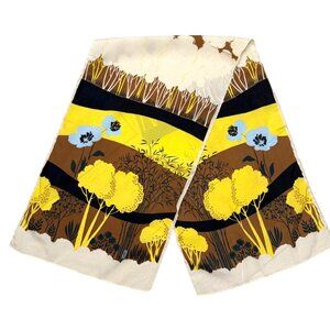 Robinson Golluber Women's Scarf Floral Yellow Brown Rectangle Landscape Vintage